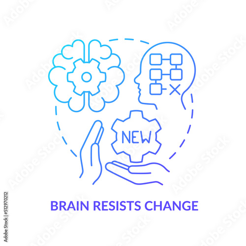Brain resists change blue gradient concept icon. Avoid transformation. Resisting changes reason abstract idea thin line illustration. Isolated outline drawing. Myriad Pro-Bold fonts used