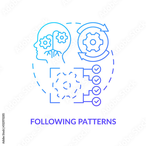 Following patterns blue gradient concept icon. Repetitive actions. Resisting changes reason abstract idea thin line illustration. Isolated outline drawing. Myriad Pro-Bold fonts used