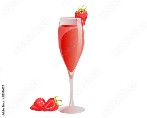 Rossini alcoholic cocktail with Italian sparkling wine and strawberries.A summer refreshing drink. photo
