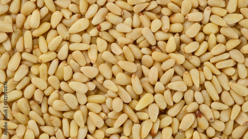 Pine nuts. Whole peeled pine nuts close up 