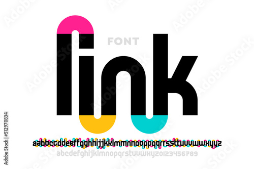 Linked letters font design, alphabet and numbers vector illustration photo