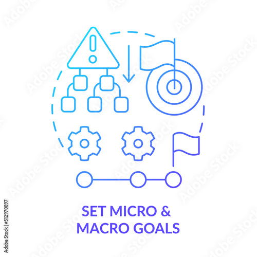 Set micro and macro goals blue gradient concept icon. Step by step achievement. Adaptability tip abstract idea thin line illustration. Isolated outline drawing. Myriad Pro-Bold fonts used