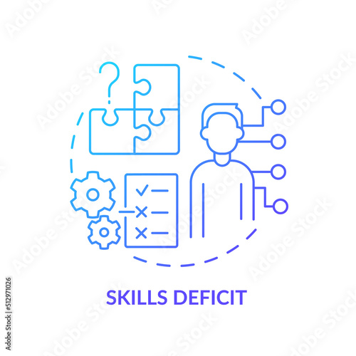 Skills deficit blue gradient concept icon. No professional development. Adaptability enemy in HR abstract idea thin line illustration. Isolated outline drawing. Myriad Pro-Bold fonts used photo