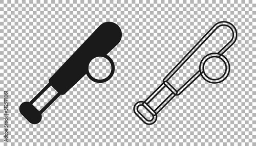 Black Baseball bat with ball icon isolated on transparent background. Vector