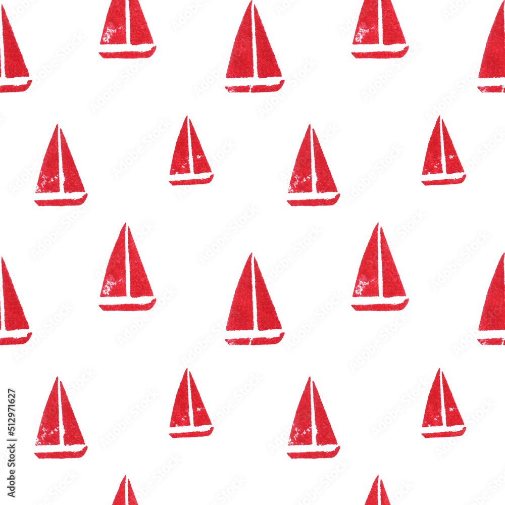 Red boats seamless pattern on a white background. over the seas Over the waves summer pattern. Red boats seamless pattern on a white background. over the seas Over the waves summer pattern.