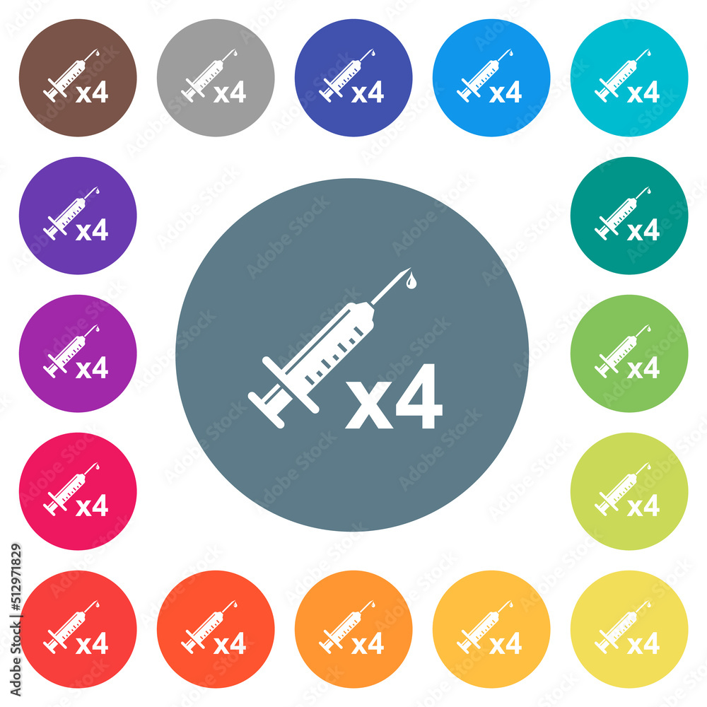 Fourth vaccine dose flat white icons on round color backgrounds Fourth vaccine dose flat white icons on round color backgrounds
