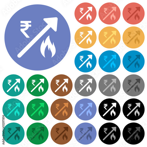 Rising gas energy Indian Rupee prices round flat multi colored icons