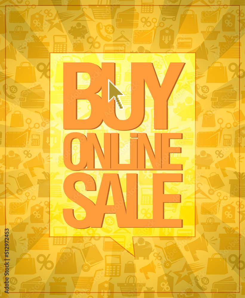 Fototapeta premium Buy online sale banner with shopping symbols