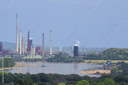 Blast furnace and coking plant next to the Rhine, seen from the Halde Rheinpreussen near Duisburg
