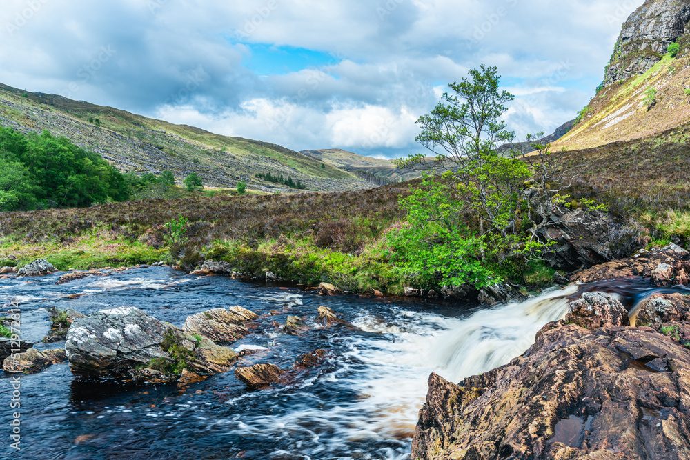 Waterfalls on the Dundonnell River in Wester Ross, NC500, Highlands, Scotland, UK