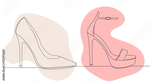 women's shoes drawing by one continuous line, isolated, vector