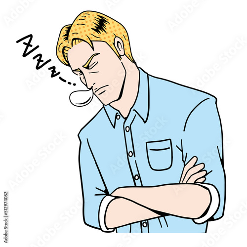 アメコミタッチの居眠りする白人