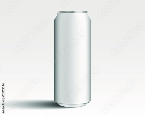 Realistic grey soda can mock up. Blank aluminium can template design. Beverage can with copy space. 3d vector illustration.