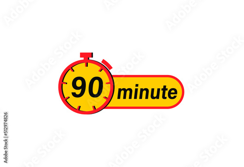 90 minute timers Clocks, Timer 90 min icon, countdown icon. Time measure. Chronometer icon isolated on white background