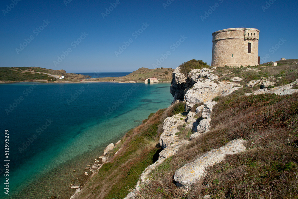 Torre Taulera, siglo XVIII .Fortaleza de Isabel II, siglo XIX.Puerto de Mahon.La Mola.Menorca.Islas Baleares. Spain.