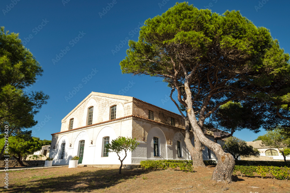 edificio de oreo, isla del Lazareto, Illa del Llatzeret, interior del puerto de Mahón, Menorca, balearic islands, Spain edificio de oreo, isla del Lazareto, Illa del Llatzeret, interior del puerto de Mahón, Menorca, balearic islands, Spain