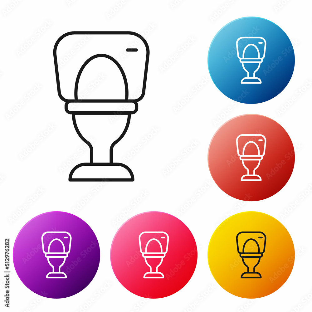 Black line Toilet bowl icon isolated on white background. Set icons colorful circle buttons. Vector Black line Toilet bowl icon isolated on white background. Set icons colorful circle buttons. Vector