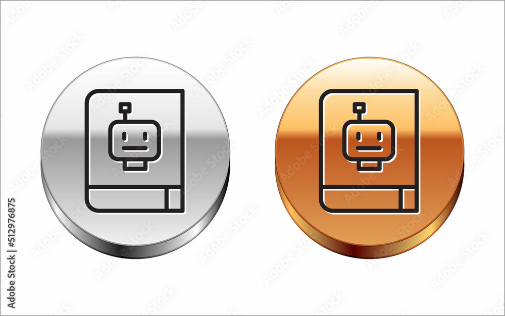 Black line User manual icon isolated on white background. User guide book. Instruction sign. Read before use. Silver-gold circle button. Vector Black line User manual icon isolated on white background. User guide book. Instruction sign. Read before use. Silver-gold circle button. Vector