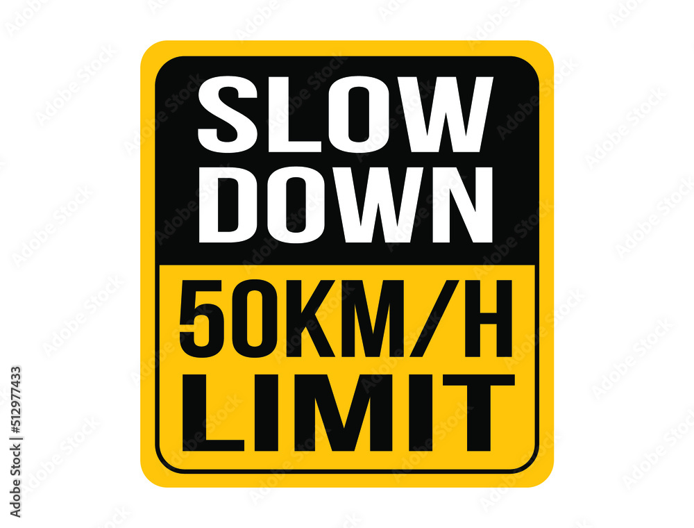 Slow down 50km/h, maximum speed allowed. Orange speed warning sign.