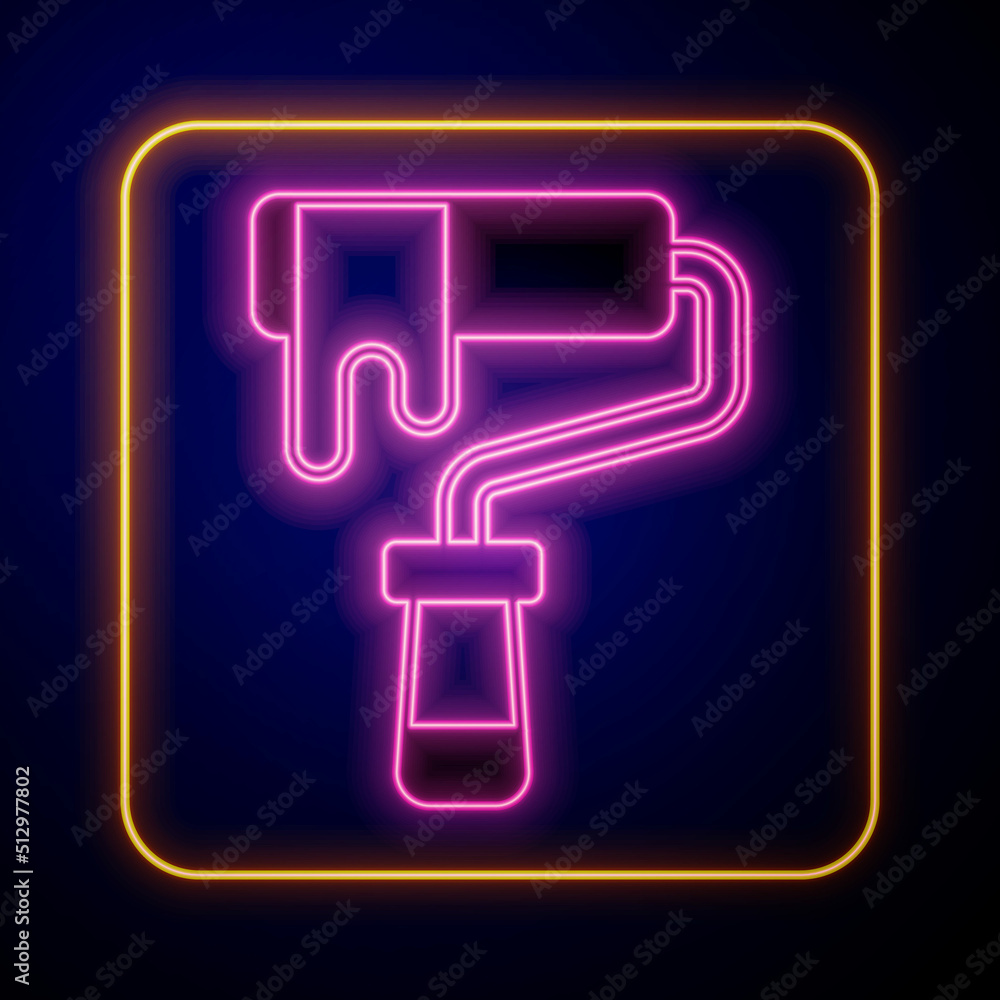 Glowing neon Paint roller brush icon isolated on black background. Vector Glowing neon Paint roller brush icon isolated on black background. Vector