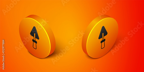 Isometric Trowel icon isolated on orange background. Orange circle button. Vector