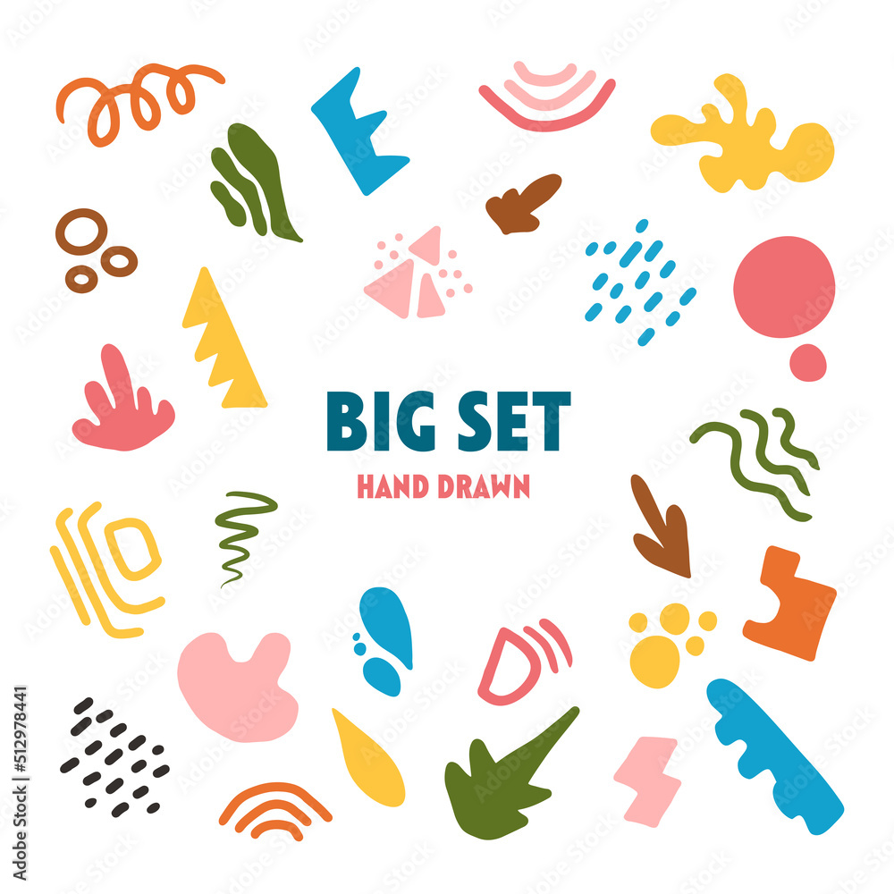 Fototapeta premium Modern abstract random cutout collection. Big set hand drawn. Vector illustration.