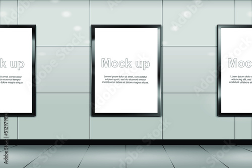 3d vertical signage mock up. Blank billboard located in underground hall or subway for advertising template design. Realistic frame with copy space. isolated vector illustration.