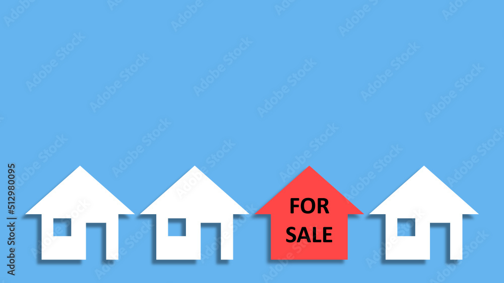 for sale sign house icon isolated on blue background. 3D Rendering for sale sign house icon isolated on blue background. 3D Rendering