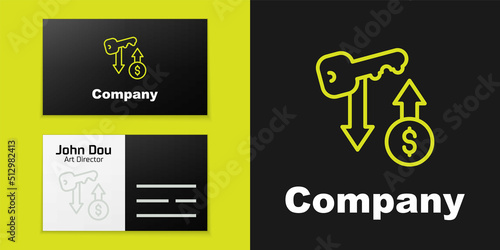 Logotype line Rent key icon isolated on black background. The concept of the house turnkey. Logo design template element. Vector