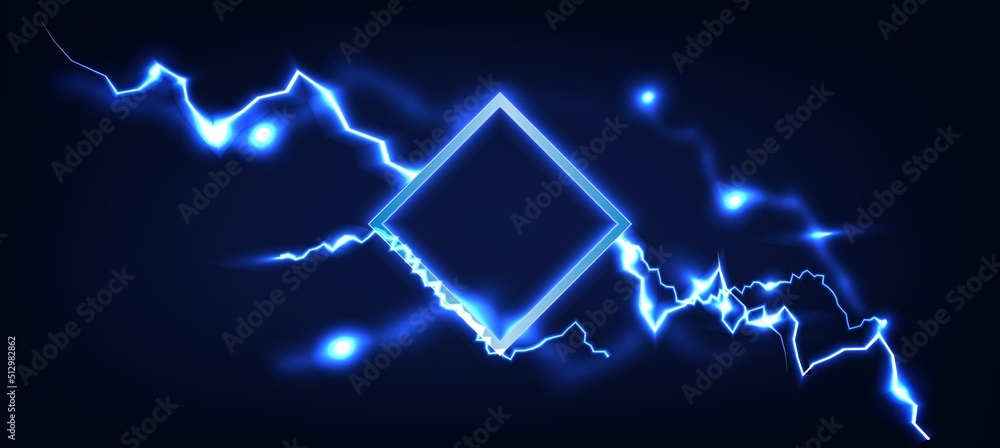 Abstract neon frame background with lightning effect.