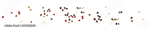 Set of spice of multicolored pepper isolated on white background.