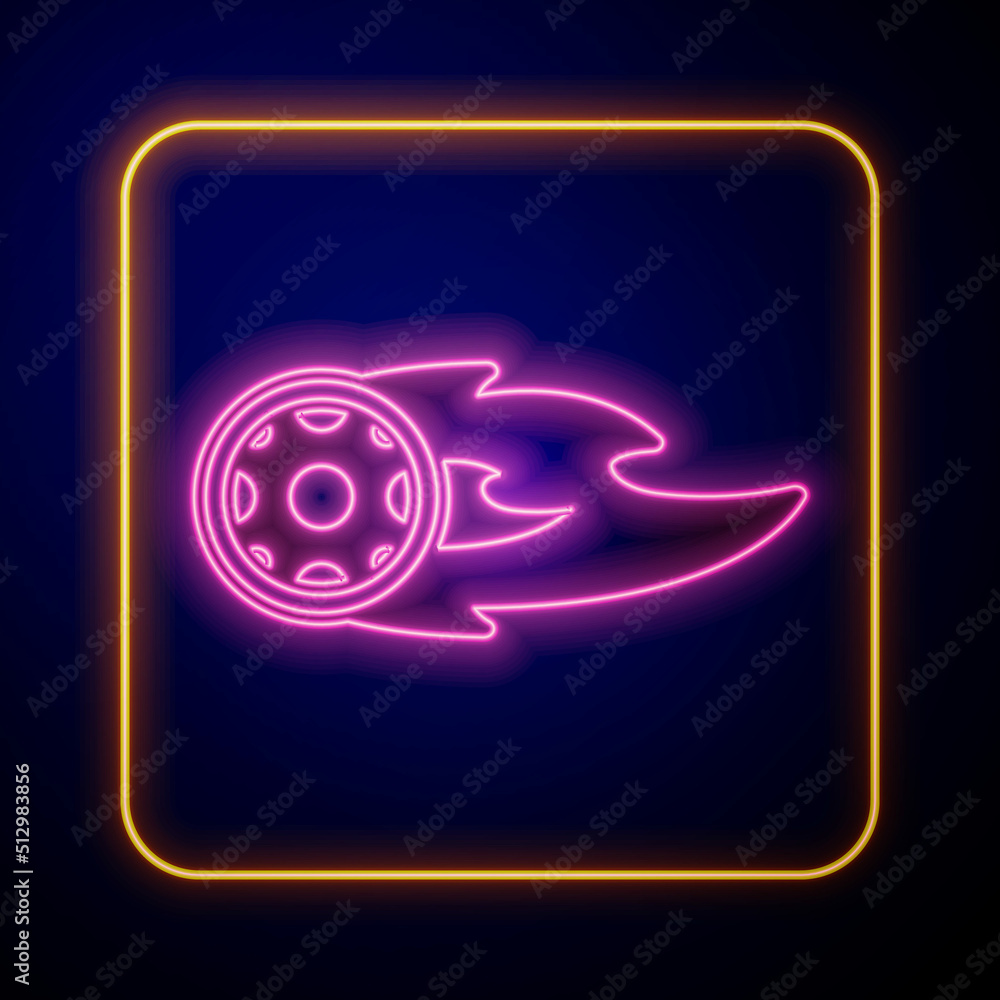 Glowing neon Wheel in fire flame icon isolated on black background. Burning wheel. Vector Glowing neon Wheel in fire flame icon isolated on black background. Burning wheel. Vector