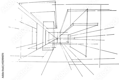 structure line sketch, hall structure, modern design,2d illustration.