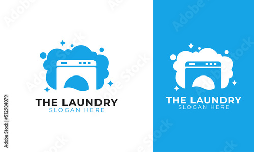 Laundry logo with washing machine and foam concept