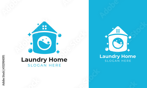 Laundry home logo with washing machine and house concept