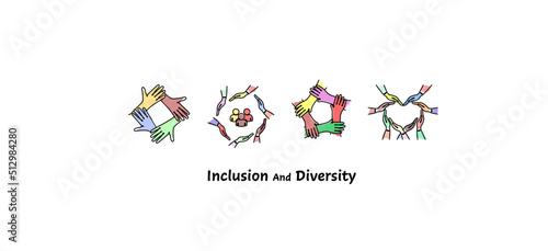 Diversity and inclusion logos set. Inclusive illustration for web, print, t-shirt, textile, background, postcard. One line abstract illustration