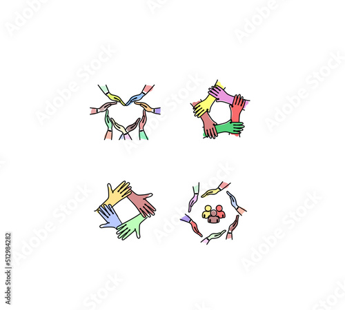 Diversity and inclusion logos set. Inclusive illustration for web, print, t-shirt, textile, background, postcard. One line abstract illustration