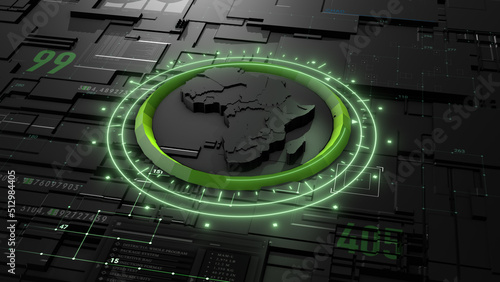 Futuristic Africa technologically. Futuristic Digital Map of African. 3D rendering. 3D rendering
