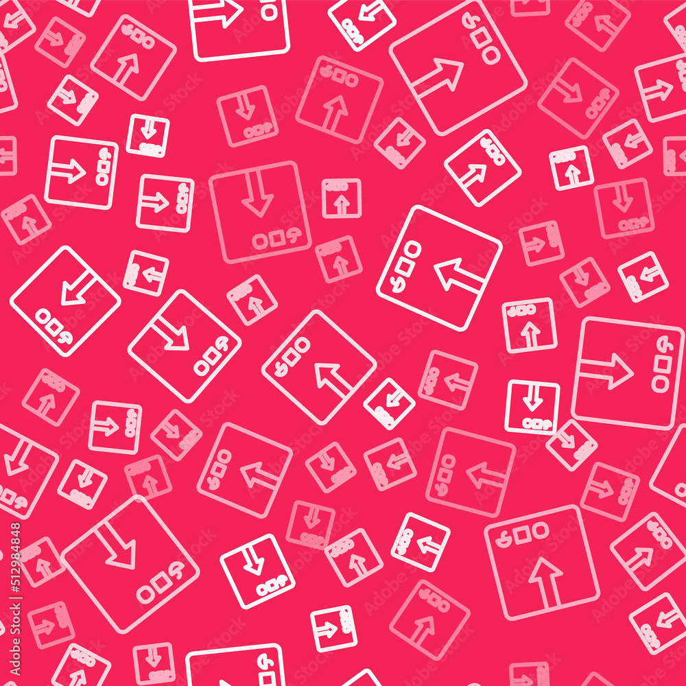 White line Carton cardboard box icon isolated seamless pattern on red background. Box, package, parcel sign. Delivery and packaging. Vector White line Carton cardboard box icon isolated seamless pattern on red background. Box, package, parcel sign. Delivery and packaging. Vector
