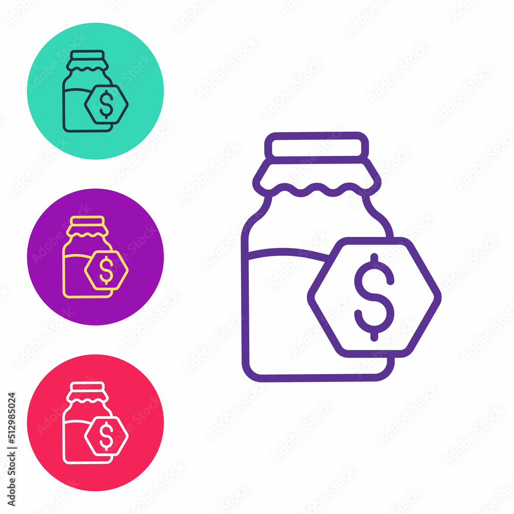 Set line Sale in jar of honey icon isolated on white background. Food bank. Sweet natural food symbol. Set icons colorful. Vector Set line Sale in jar of honey icon isolated on white background. Food bank. Sweet natural food symbol. Set icons colorful. Vector