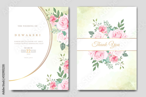 wedding invitation card with floral watercolor