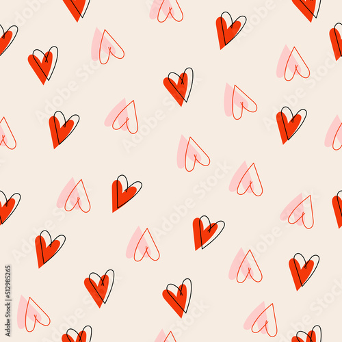 Vector hand drawn seamless pattern with hearts. Decor for Valentine's Day, weddings. Print for gift paper, packaging, wallpapers, clothes, textiles.