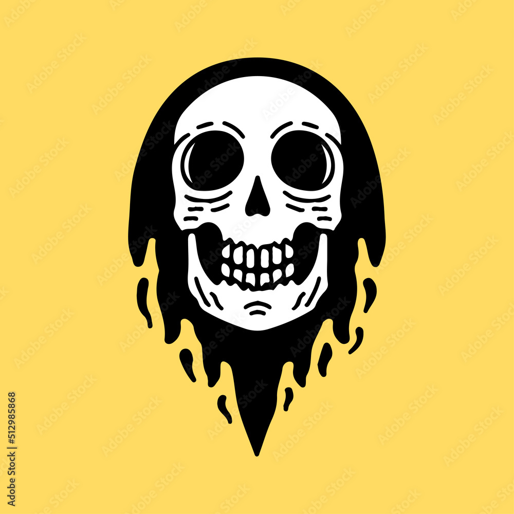 Fototapeta premium Burning skull head, illustration for t-shirt, street wear, sticker, or apparel. With retro, and cartoon style.