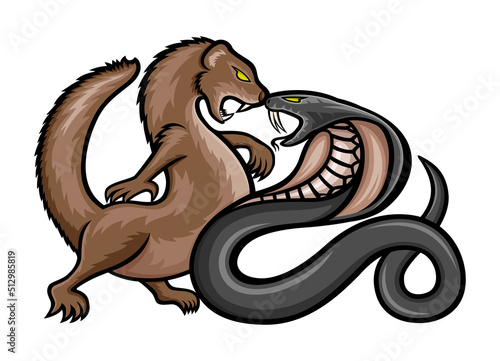 Angry mongoose and cobra icon on white background.