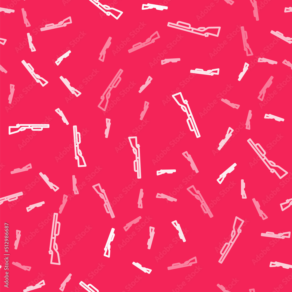 White line Hunting gun icon isolated seamless pattern on red background. Hunting shotgun. Vector White line Hunting gun icon isolated seamless pattern on red background. Hunting shotgun. Vector