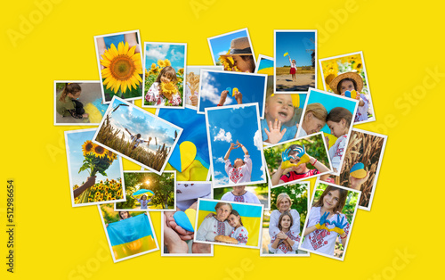 Collage of photos on the theme of Ukraine. Selective focus.