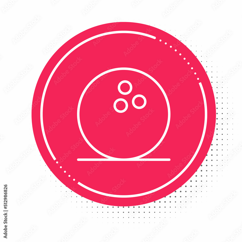White line Bowling ball icon isolated on white background. Sport equipment. Red circle button. Vector White line Bowling ball icon isolated on white background. Sport equipment. Red circle button. Vector