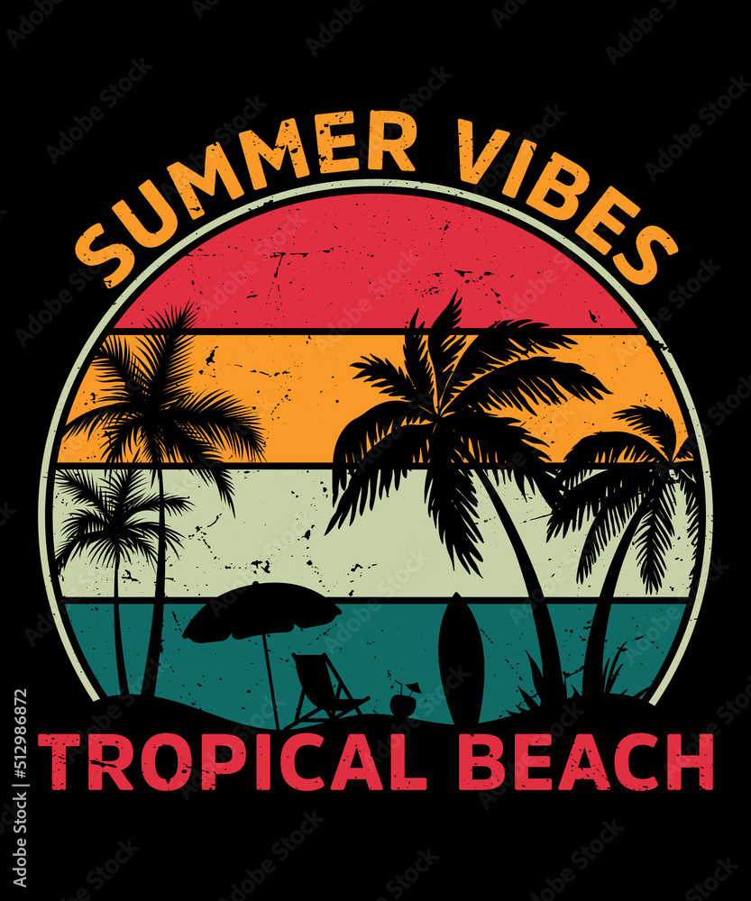 Summer vibes tropical beach retro vintage t-shirt design