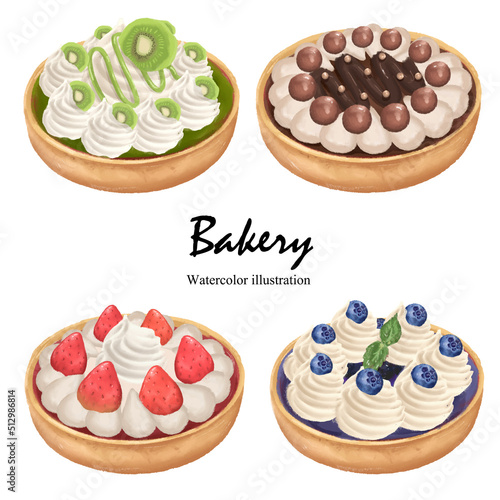 Bakery, watercolor tart. Vector illustration