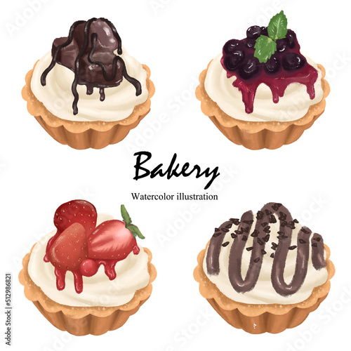 Bakery, watercolor tart. Vector illustration